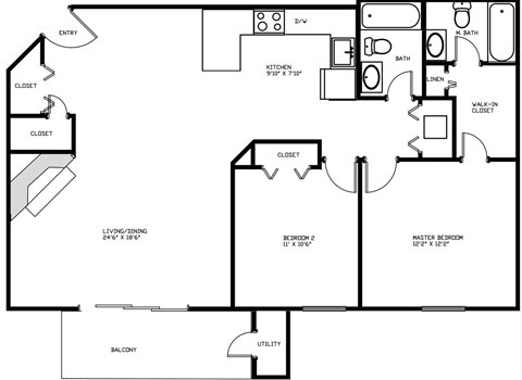 2 Bedroom Floor Plan at Fieldpointe Apartments in Frederick, MD